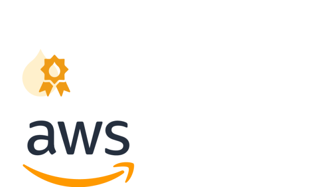 Stylized award graphic with the AWS logo