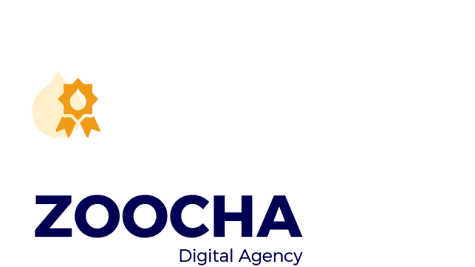 Zoocha Digital Agency logo with orange flower icon above blue text