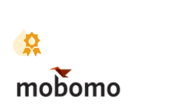 Mobomo company logo with orange geometric icon and black text