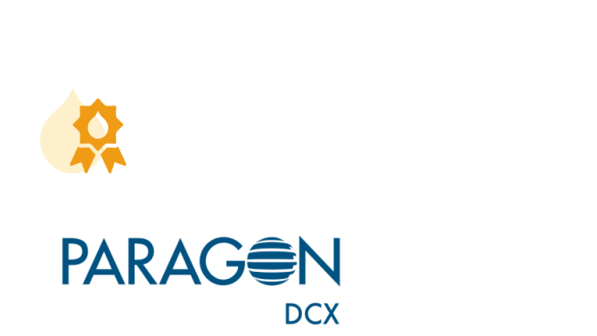 Paragon DCX logo with orange geometric icon above blue text