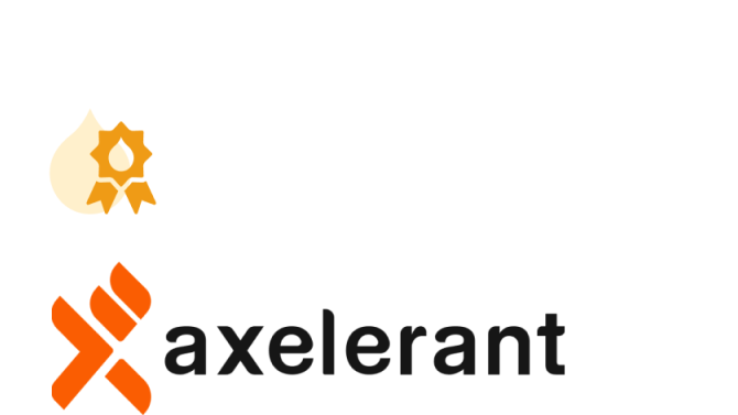 Axelerant logo with orange geometric symbol and black text