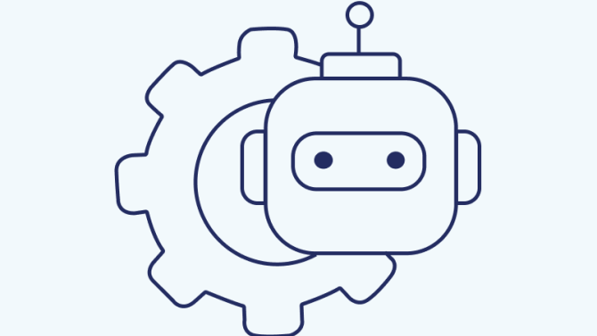 Robot head with gear outline icon