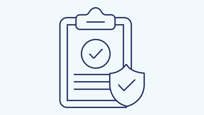 Clipboard with checkmark and shield icon, representing completed tasks or verified documents