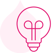 pink acquia droplet with a lightbulb icon over it