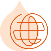 orange acquia droplet with a globe icon over it