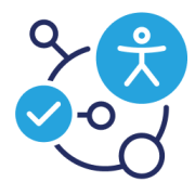 Illustration of the accessibility logo and a checkmark overlaid on an analytic icon