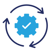 Illustration of a cogwheel with a checkmark surrounded by cyclical arrows