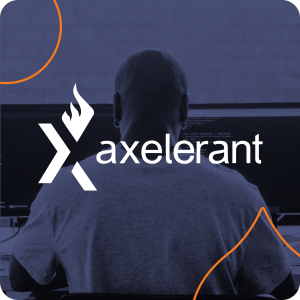 image of a person on a computer overlaid with navy and the accelerant logo
