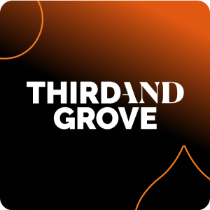black to orange gradient with a white third and grove logo overlaid