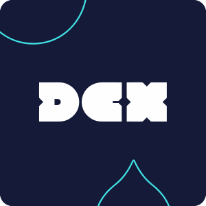 black to teal gradient with the DCX logo overtop