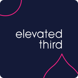 black to pink gradient with pink acquia droplet outlines and the white elevated third logo on top