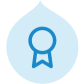 blue droplet with an award icon in the center