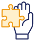 navy and yellow icon of a hand with a puzzle piece