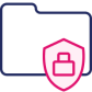 navy and pink icon of a folder with a shield and a lock
