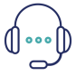 navy and teal icon of a headset