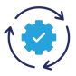 Illustration of a cogwheel with a checkmark surrounded by cyclical arrows