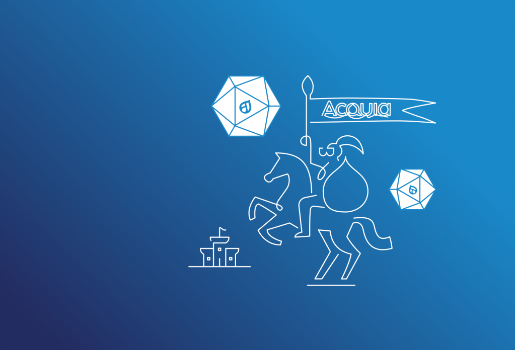 Illustration of a knight with an Acquia banner and Dungeons and Dragon Dice