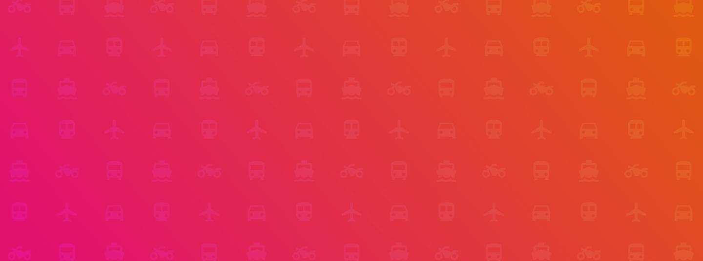 pink to orange gradient with travel icons in background