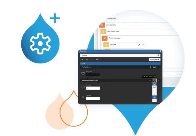 Acquia droplets with product screenshots from Acquia CMS