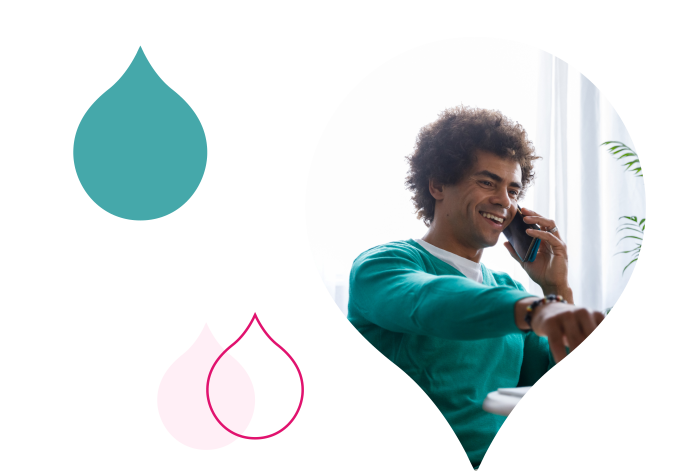 pink and teal acquia droplets cropping an image of a an on the phone