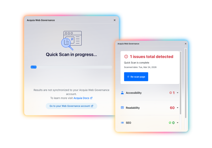 Two mobile app screens showing setup and authentication flows with blue accent buttons