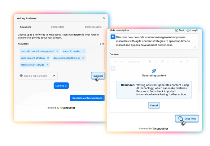 Two computer dialog boxes showing software installation or setup screens with blue buttons and text fields.