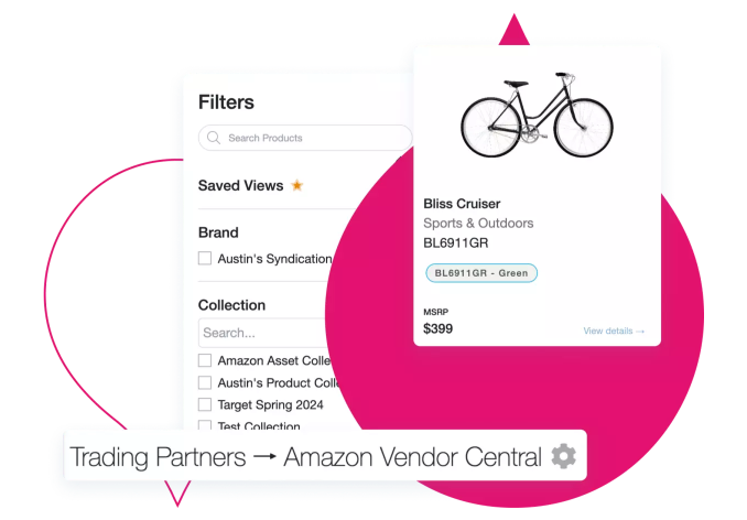 Pink and white business card mockup with bicycle logo and contact information