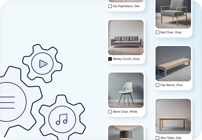 Product UI showing various home good assets that can be selected