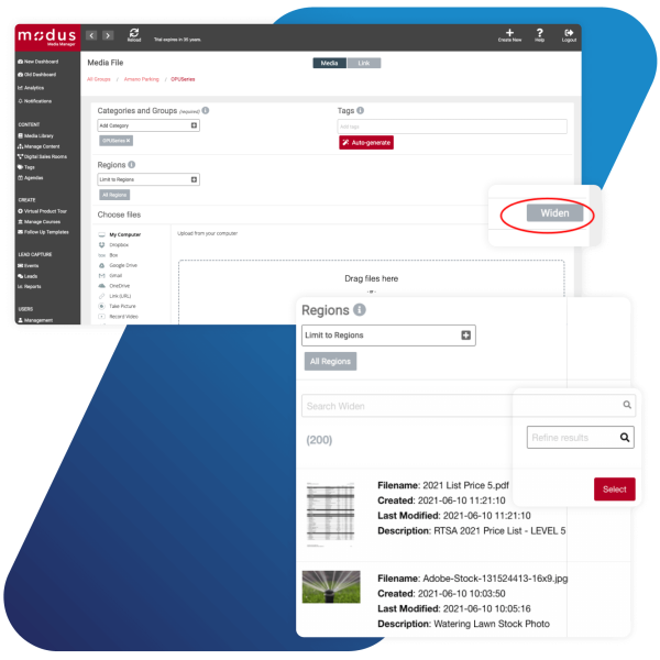 Modus integration product screens