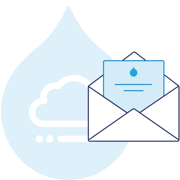 light blue Acquia Cloud Platform Logo with icon of a form coming out of an envelope on top