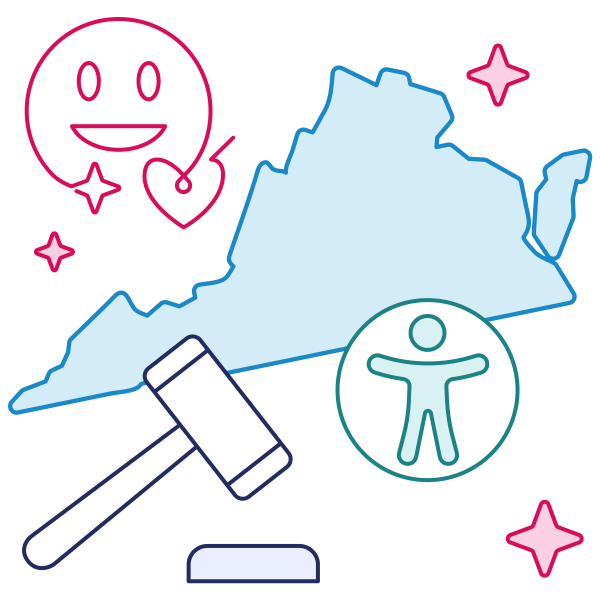 Illustration of the profile of the state ofVirginia with accessibility and compliance graphics