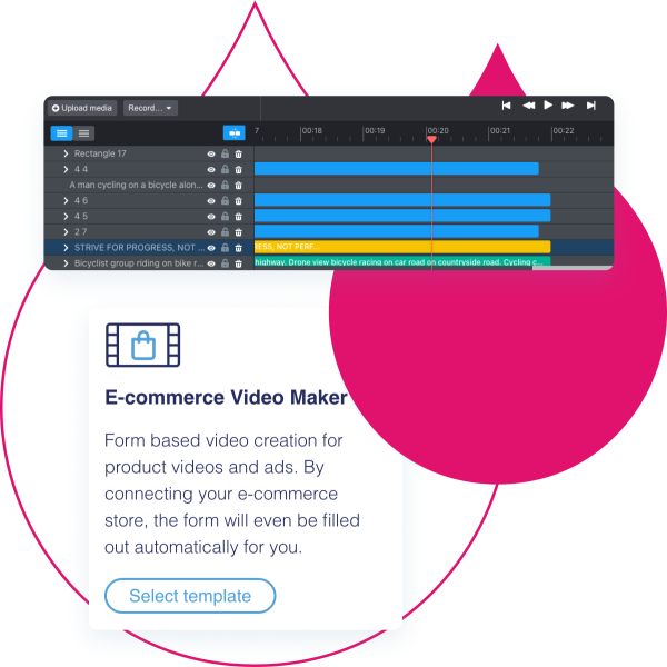 stylized product UI showing E-Commerce video making template with video editing UI