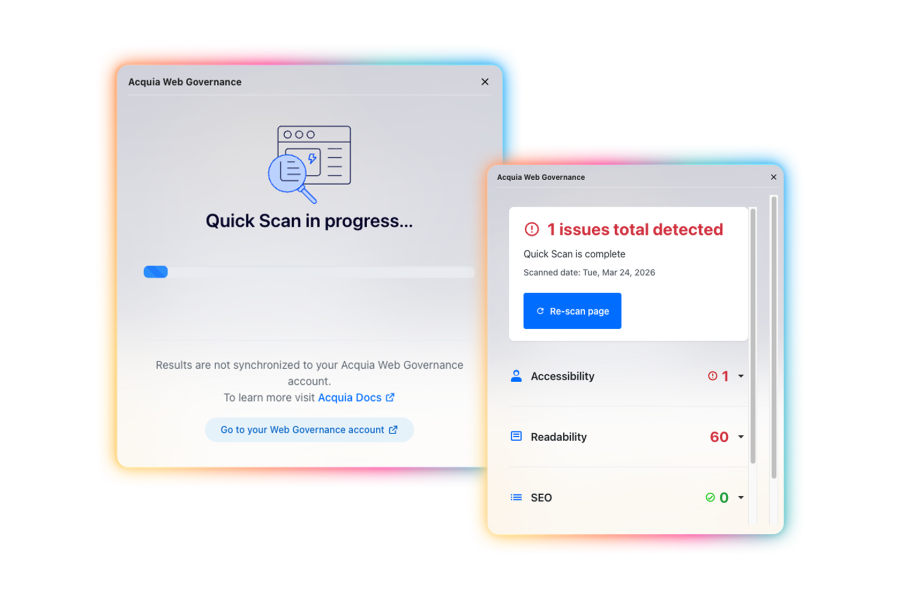Two mobile app screens showing setup and authentication flows with blue accent buttons