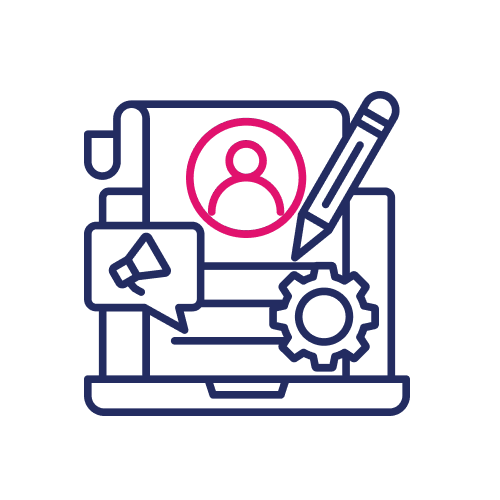 User profile icon with editing tools and gears representing account management