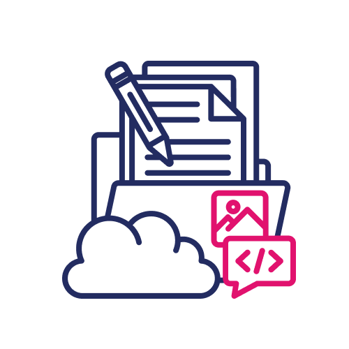 Cloud storage with documents and code development icons