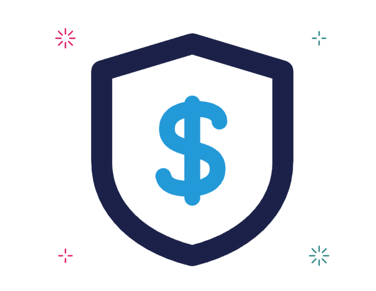 Blue shield with dollar sign symbol representing financial protection