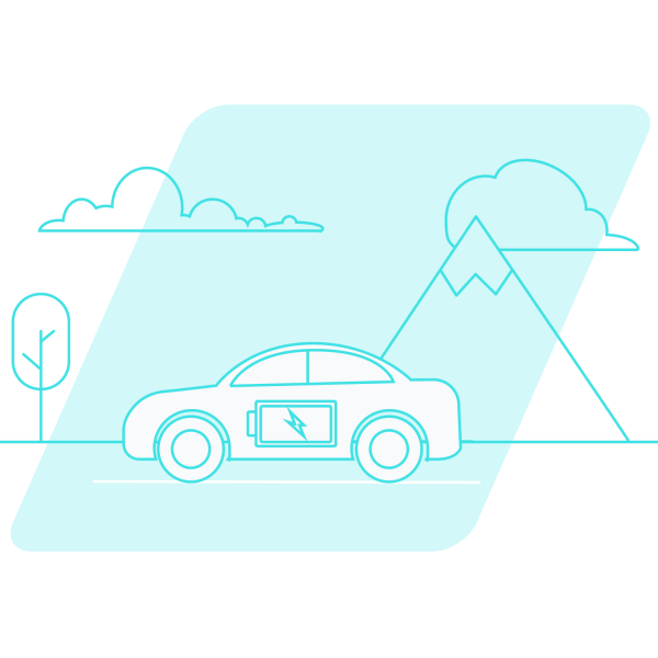 Teal Line art of electric care driving on road