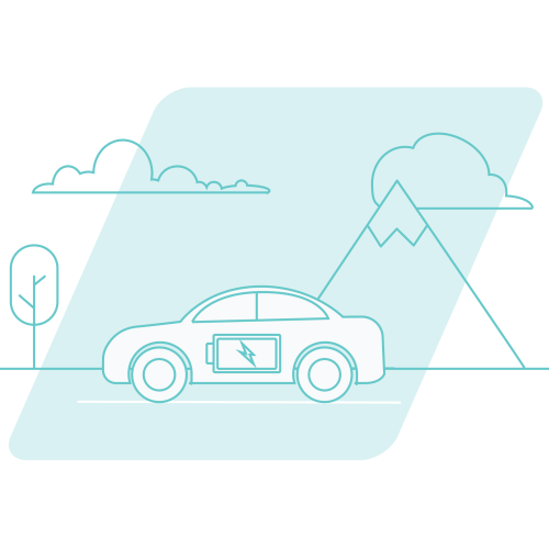 Teal Line art of electric care driving on road
