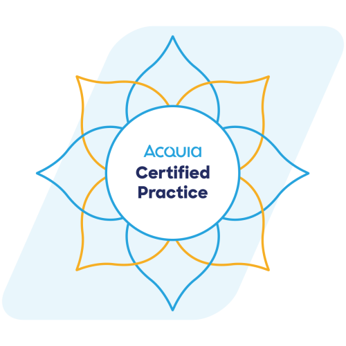 acquia certification badge with blue and yellow droplets