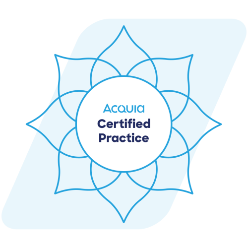 light blue parallelogram with the drupal certification logo on top