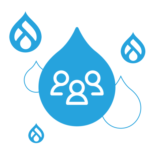 blue Acquia Partners logo surrounded by drupal logos