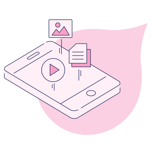 illustration of a mobile device with media icons