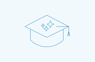 Graduation cap icon in blue outline style