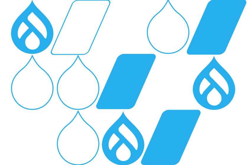 outlines of acquia droplets parallelograms and drupal logos