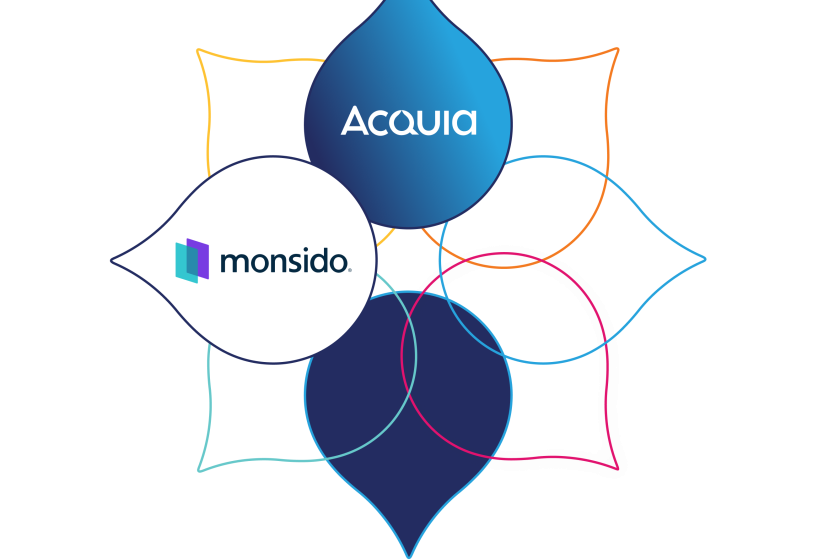 various color acquia droplets with the acquia an dmonsido logos