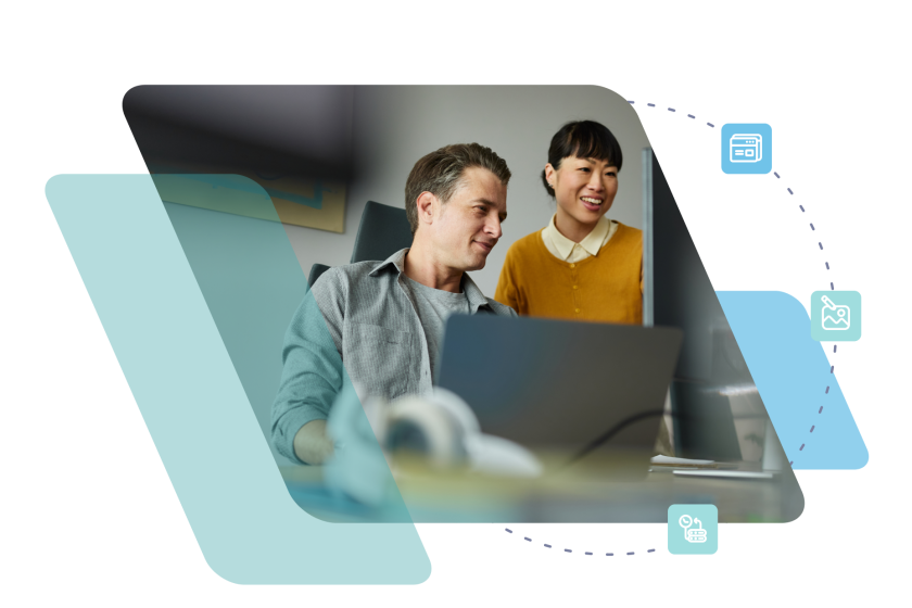 two people looking at a computer