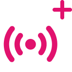 pink radio signal with a plus sign over it