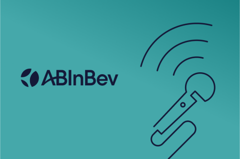 teal background with mic line art and the ABinBev Logo