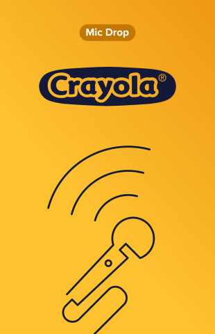 Yellow background with mic line art and the Crayola Logo