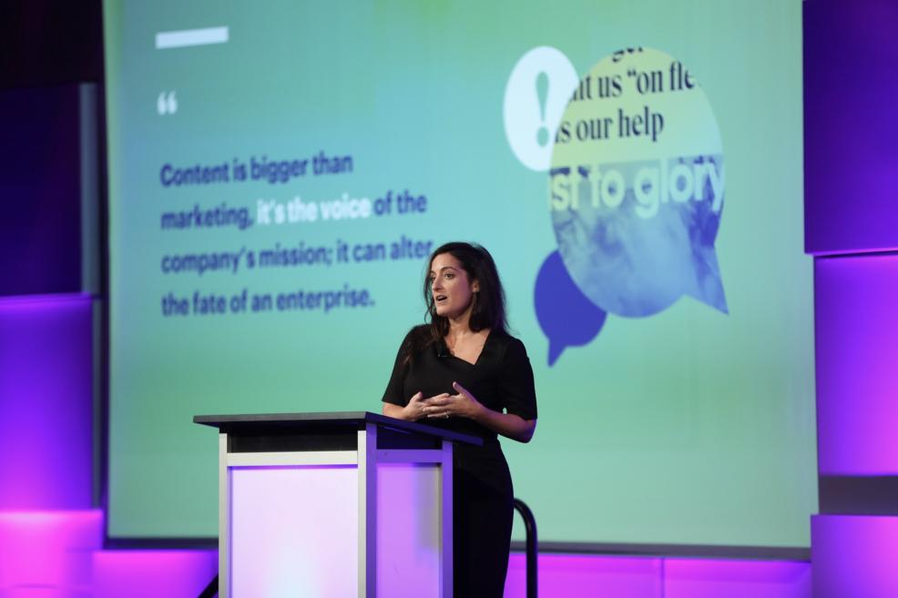 Nadine Stahlman, managing director of Accenture, gives her presentation, "Challenges and Opportunities in the New Content Era" at 2017 Acquia Engage.